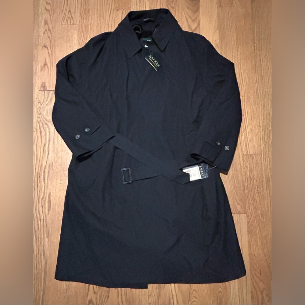 Lauren Ralph Lauren Edison Trench Coat Men's Sz 50R Black Rain Jacket‎ Zip Lined